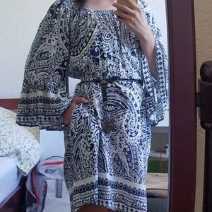 Umgee blue white tribal print dress with pockets